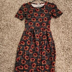 LULAROE Amelia Black and Orange Fit and Flare Dress